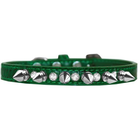 PET PAL Silver Spike & Clear Jewel Croc Dog CollarEmerald Green Size 14 PE868080